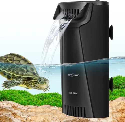 Vista 2 de Reptizoo - Filtro interno silencioso para tanque de tortugas, filtro de esquina de acuario de 92 GPH con biofiltración de 3 etapas, flujo ajustable