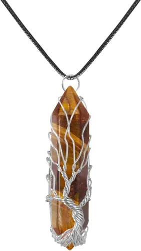 Vista 27 de VIBILIA - Collar con dije sanador para mujeres y hombres, piedra natural hexagonal en punta envuelta con alambre en forma del árbol de la vida