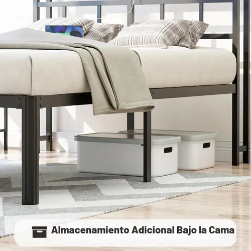Vista 5 de YORMDMO Base de cama individual – Base de cama de metal resistente con estación de carga de cabecero de almacenamiento, fácil montaje, no necesita