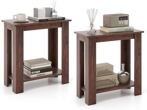 Vista 13 de Giantex Narrow End Table, 2-Tier Side Table with Open Storage Shelf, Retro Wood Sofa Table Bedside Tables for Small Spaces, Slim Nightstand for