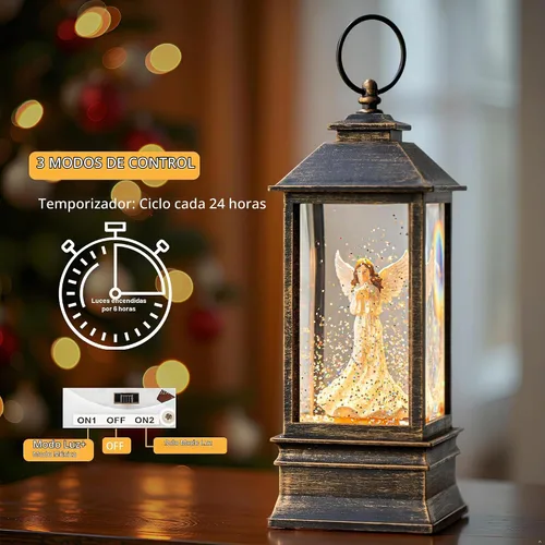 Vista 2 de Linterna de globo de nieve de Navidad, ángel brillante con paloma, forro USB/funciona con pilas, linterna iluminada para decoración de festivales