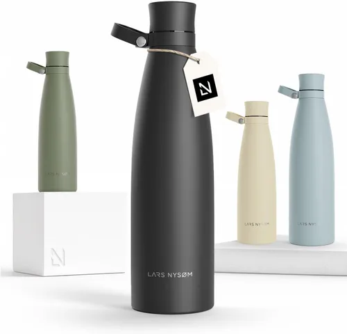 Vista 26 de LARS NYSØM Botella de agua aislada de acero inoxidable de 25 onzas, 34 onzas, frasco térmico aislado para bebidas calientes y frías, botella a Beige
