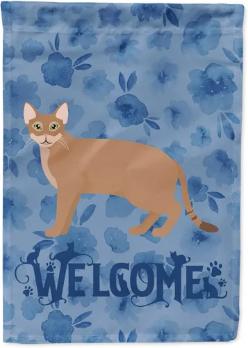 Vista 312 de Caroline's Treasures CK4813CHF - Bandera de bienvenida con gato abisinio azul, manga grande, para porche, para colgar en la pared, poliéster