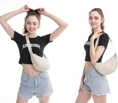 Vista 2 de Bolso cruzado de nailon Crescent para mujeres y hombres, riñonera, bolsa cruzada de bola de masa ligera, bolsa de viaje
