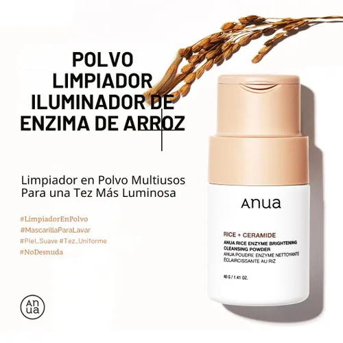 Vista 2 de ANUA Polvo de limpieza iluminador con enzimas de arroz, mascarilla de arroz, ceramida, lavado facial suave para piel radiante, limpiador facial