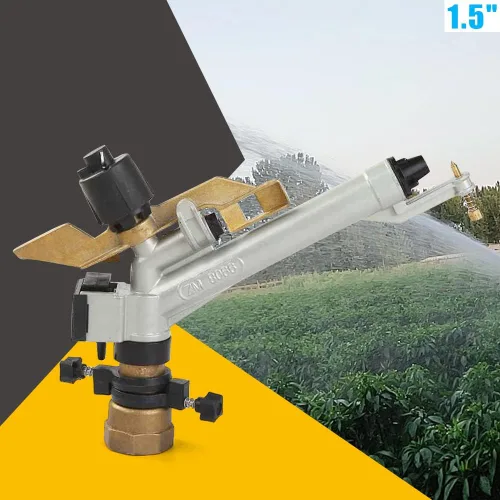 Vista 3 de Pistola de riego de impacto ajustable de 360° de 1.5 pulgadas, kit de herramientas de riego de agua de largo alcance ajustable para granjas