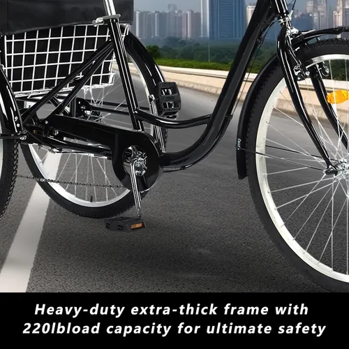 Vista 5 de Triciclo para adultos de 7 velocidades y 3 ruedas, bicicleta de 24 pulgadas con 3 ruedas para personas mayores, mujeres, hombres, crucero con cesta
