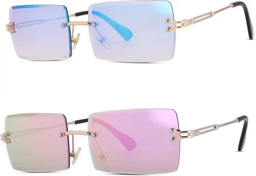 Vista 23 de Gafas de sol rectangulares para hombres/mujeres, gafas de sol pequeñas sin montura cuadrada
