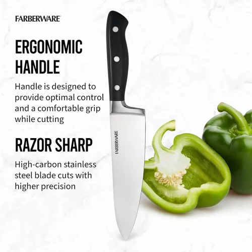 Vista 5 de Farberware Edgekeeper - Cuchillo de chef forjado triple remachado de 8 pulgadas con cubierta de hoja autoafilable, cuchillo de cocina de acero