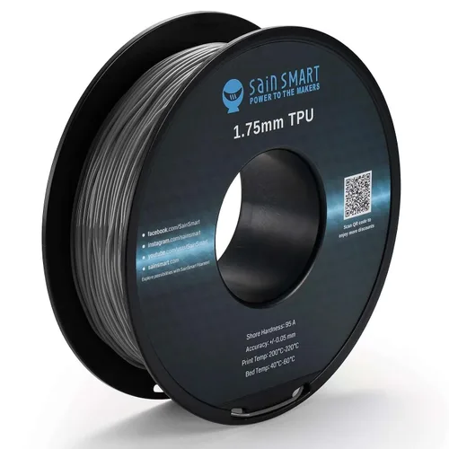 Vista 15 de Bobina de filamentos para impresoras 3D SainSmart, 0.06 pulgadas, flexible, TPU, 1,7 libras, Negro, 1