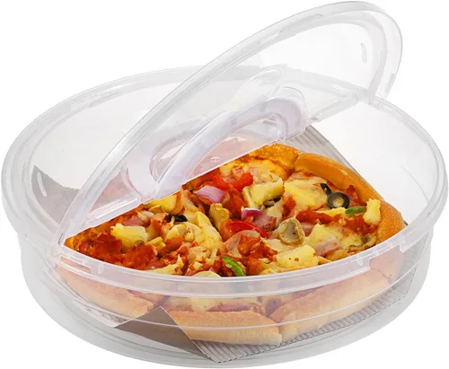 Vista 2 de BTSKY Recipiente de plástico transparente para pizza con tapa y asa, contenedor redondo de 12 pulgadas para tartas con tapa, contenedor