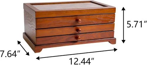 Vista 3 de Kendal Joyero de madera, joyero de 3 capas para mujer, organizador de joyas, estuche de almacenamiento de joyas de madera para collares, aretes