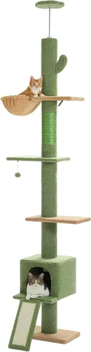 Vista 8 de PEQULTI Árbol para gatos de suelo a techo, torre alta para gatos, altura ajustable (83''-108'' / 83-108 pulgadas) árbol trepador de 5 niveles