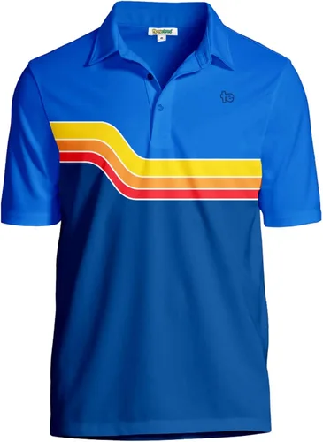 Vista 17 de Tipsy Elves Camiseta polo de golf divertida para hombre - Ropa de golf novedosa Paraíso azul de 8 bits