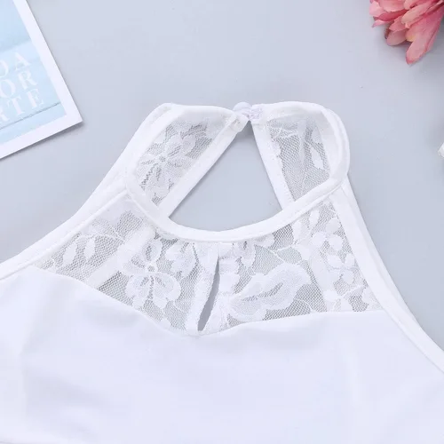 Vista 3 de JEATHA Kids Girls Ballet Dance Disfraces de encaje floral sin mangas Crop Top con falda Bottoms Leotardo Dancewear