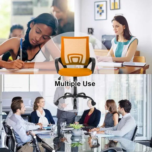 Vista 6 de BestOffice Silla de oficina, silla de escritorio, silla de computadora de malla con soporte lumbar, cómoda silla de respaldo medio, color naranja