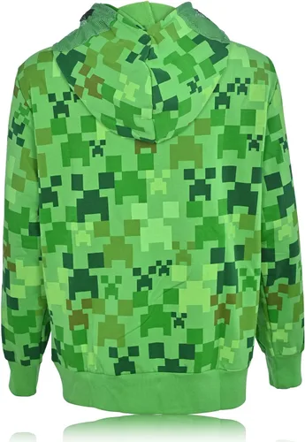 Vista 2 de Minecraft Sudadera con capucha para niños, diseño de cara de enredadera negra y verde, sudadera