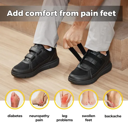 Vista 5 de FitVille Zapatos para diabéticos para hombre extra anchos, zapatos diabéticos para hombre para neuropatía, pies hinchados, alivio del dolor