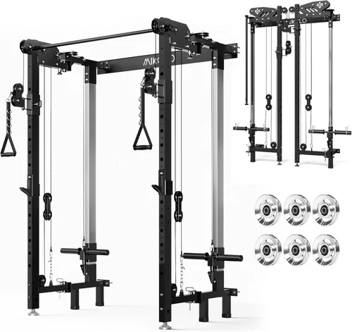 Vista 11 de Mikolo Folding Squat Rack, Wall Mounted Power Rack with Cable Crossover Machine & LAT Pull Down, Functional Trainer with 5 Adjustable Function