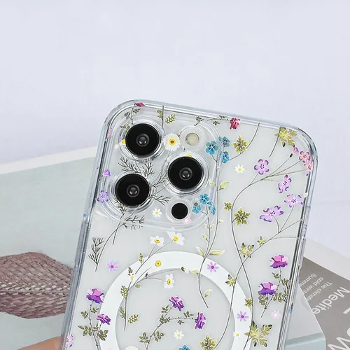 Vista 3 de Compatible con el teléfono 13 Pro - Funda magnética mate translúcida, de lujo, a prueba de golpes, magnética y con bonito patrón de flores, carcasa