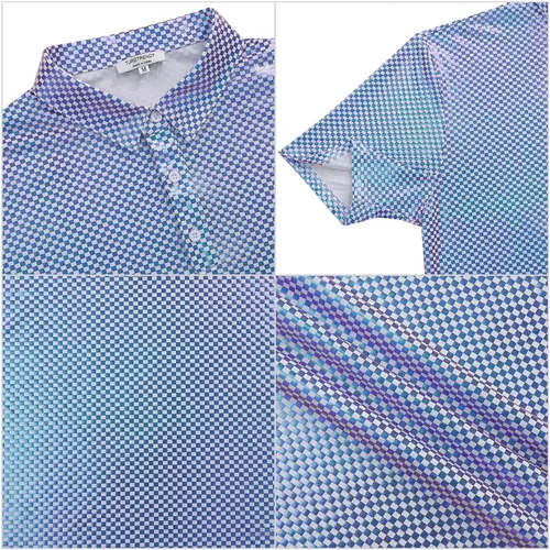 Vista 5 de TURETRENDY Camisa de discoteca de los años 70 para hombre, con lentejuelas brillantes, manga corta, para fiesta, polo hipster, discoteca, baile