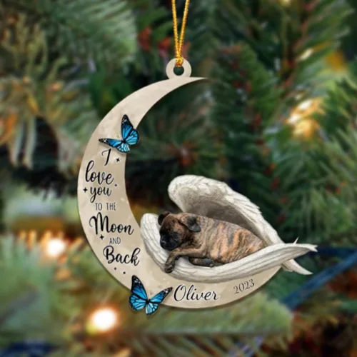 Vista 45 de Adorno colgante personalizado de ángel durmiendo en la luna, perro sabueso afgano, nombre personalizado, acrílico impreso en 2D plano – cumpleaños