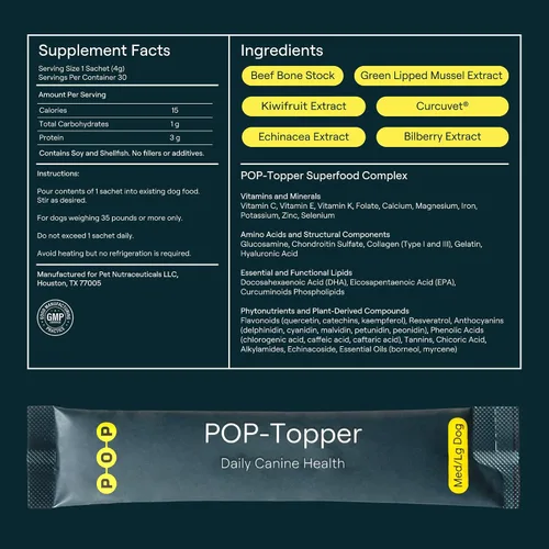 Vista 2 de POP-Topper - Comida para perros – Polvo multivitamínico para perros de 35 libras en adelante – Deliciosa base de caldo de huesos con 6