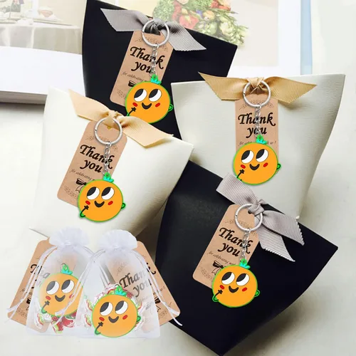 Vista 6 de El paquete de 60 llaveros naranja para fiesta incluye 20 llaveros, 20 etiquetas de agradecimiento y 20 bolsas de regalos para baby shower, regalo