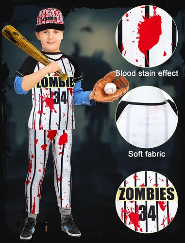 Vista 4 de 5 Pcs Halloween Zombie Costumes Scary Baseball Player Zombie Costume for Boys Kids Children Halloween Party Costumes