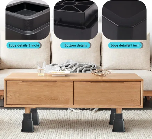 Vista 6 de Elevadores de cama ajustables de 1, 2, 3, 4, 5, 6, 7, 8, 9, 10 pulgadas, elevadores de muebles resistentes para patas de marco de cama, elevadores