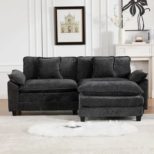Vista 36 de Sofá seccional modular, sofá seccional en forma de L de 76.7 pulgadas con otomana móvil, cómodo loveseat de chenilla nube con reposabrazos