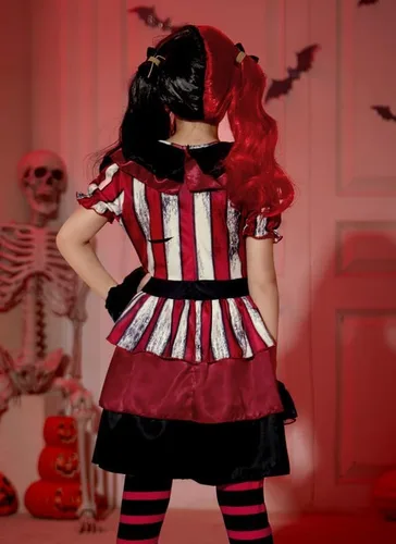 Vista 6 de BesserBay Girls Killer Clown Clothing Set Red Creepy Clown Dress Outfit 4-12 Years