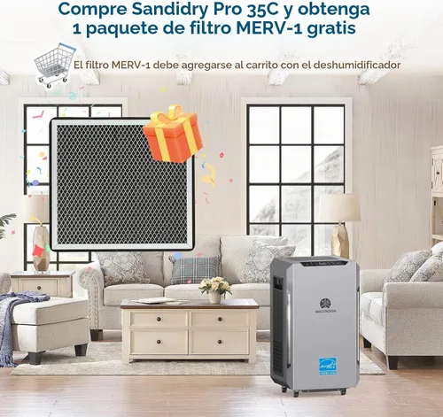 Vista 4 de Argendon Deshumidificador con bomba para sótano, 70 pintas, Sandidry Pro Gris