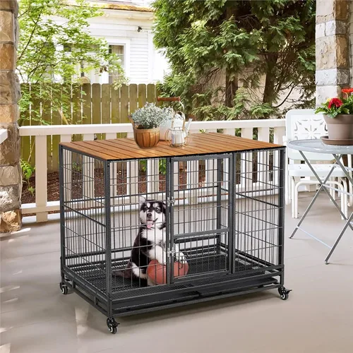 Vista 7 de HiCaptain Decoración de mesa para jaula de mascotas – Decoración plegable para jaulas de perros, decoración de alambre para perrera de perro, mesa