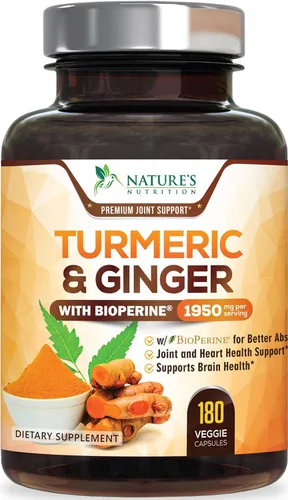 Vista 11 de Cúrcuma Curcumina con BioPerine & Jengibre 95% Curcuminoides 1950mg – Pimienta Negra para Absorción, Hecho en Estados Unidos, apoyo inmunológico