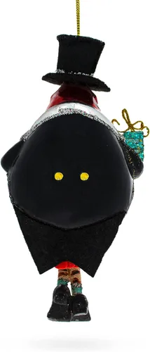 Vista 8 de Adorno navideño de cristal con diseño de pingüino en sombrero negro