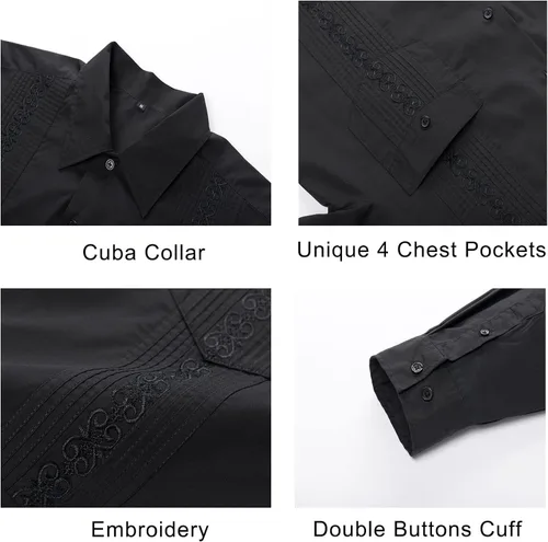 Vista 5 de MAXJON Camisas de guayabera de manga larga para hombre, camisas cubanas
