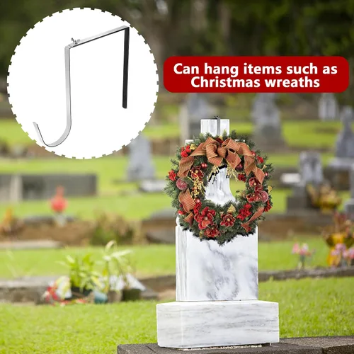 Vista 6 de Colgador de Corona de Lápida de Navidad- Se Ajusta 6"-11" Soporte Ajustable para Corona de Lápida de Cementerio- Soporte de Corona de Lápida