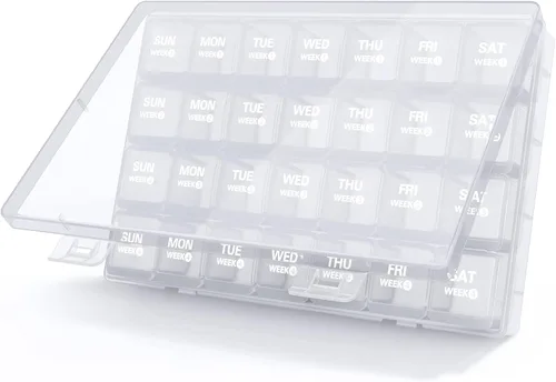 Vista 9 de TookMag Pastillero mensual de 28 días, organizador de medicamentos grandes de 4 semanas, pastillero de un mes, pastillero de viaje con recipiente a