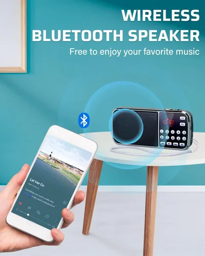 Vista 3 de PRUNUS J-189 Radio FM Bluetooth AM, radio portátil de bolsillo pequeño con doble altavoz graves pesados, radios de bolsillo PRUNUS J-777 portátil AM