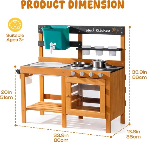Vista 2 de ROBUD Cocina de Barro para Niños al Aire Libre, Cocina de Juego de Madera al Aire Libre, Cocina de Barro para Niños con Fregadero y Grifo
