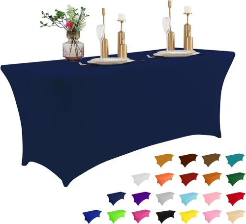 Vista 17 de IVAPUPU - Mantel de elastano para mesas rectangulares, ajustado, elástico, lavable, protector de mesa para eventos, fiestas, bodas, cócteles, Negro