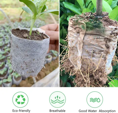 Vista 5 de Bolsas de cultivo de vivero Belit, 100 piezas de macetas de plántulas de tela, bolsa no tejida para semillas de plantas de jardinería, papa, flor