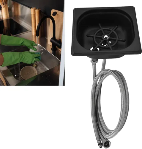 Vista 9 de Acero inoxidable Enjuagador de vidrio Copa Lavadora Limpiador automático para Bar Pub Hotel (negro)