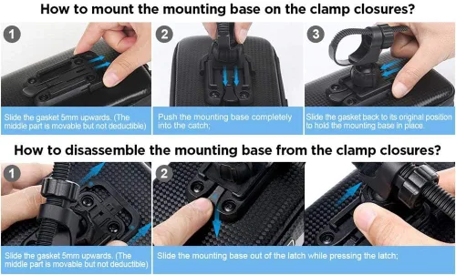Vista 6 de Bolsa giratoria de 360° para teléfono de bicicleta, resistente al agua, para teléfono celular, pantalla táctil, bolsa para manillar, bolsa