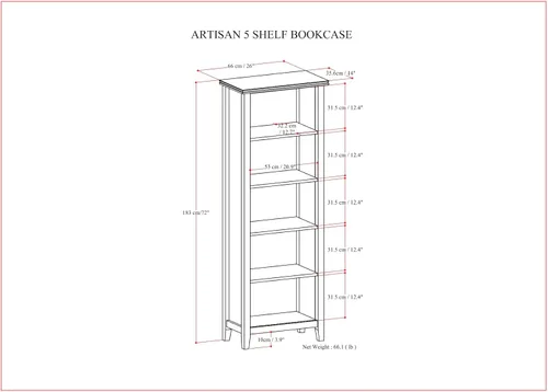 Vista 3 de SIMPLIHOME Estantería artesanal de madera maciza de 72 pulgadas de alto y 5 estantes en color negro, almacenamiento contemporáneo para sala