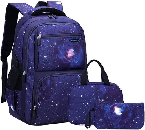 Vista 7 de Mochila JiaYou con patrón espacial de la galaxia para niños, primaria, escuela media, mochila de día para hombres, mochila para portátil