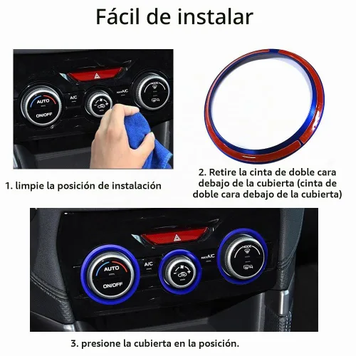 Vista 5 de Auovo Cubiertas de Anillo Exterior para Perilla de Control del Clima AC Accesorios para Subaru Crosstrek 2018-2022 2023 / Impreza 2017-2023 Azul