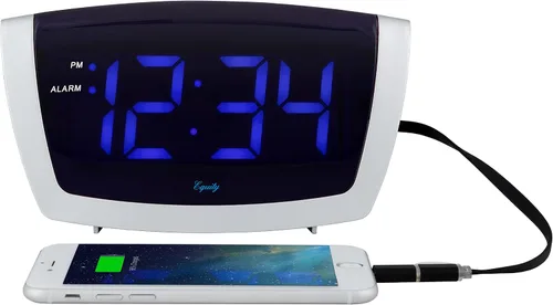 Vista 4 de Equity by La Crosse - Reloj despertador LED azul con puerto de carga USB, color plateado