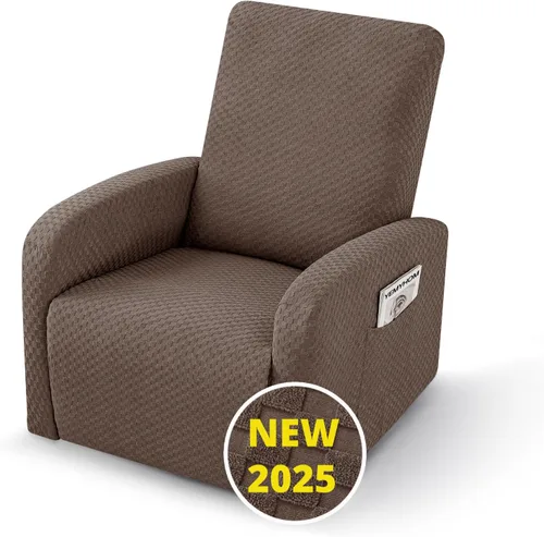 Vista 46 de YEMYHOM Funda elástica de 4 piezas para silla reclinable de jacquard con bolsillo lateral, antideslizante, ajustable, protector de muebles con parte